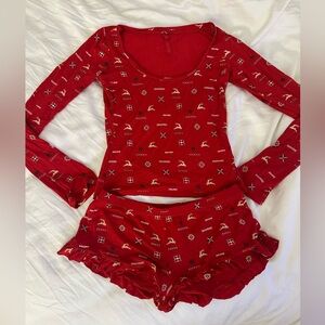 SKIMS scoop neck sleep set - cranberry vintage deer print - small